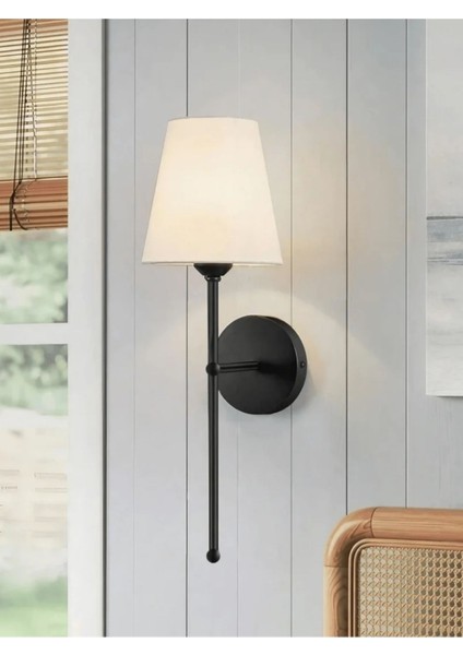 Şık Modern Duvar Aplik 2'li Siyah Metal Krem Abajur Seti, E27 Duy Tipi modelleri