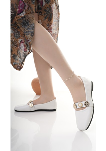 Kadın Babet Beyaz Şık Ev Iş Ofis Günlük Ayakkabı fırsatları