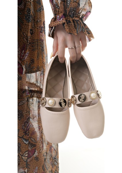 Kadın Babet Bej Şık Ev Iş Ofis Günlük Ayakkabı