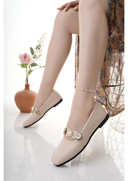 Kadın Babet Bej Şık Ev Iş Ofis Günlük Ayakkabı modelleri