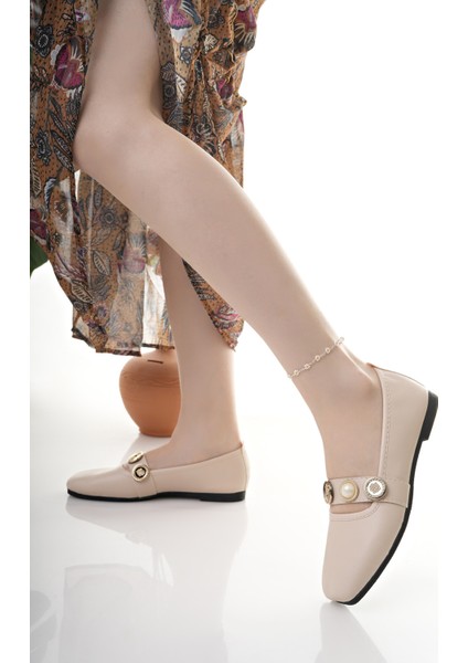 Kadın Babet Bej Şık Ev Iş Ofis Günlük Ayakkabı fırsatları