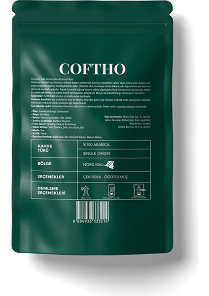 Nitelikli Filtre Kahve Arabica Single Origin (Çekirdek) 250 gr. fiyatları