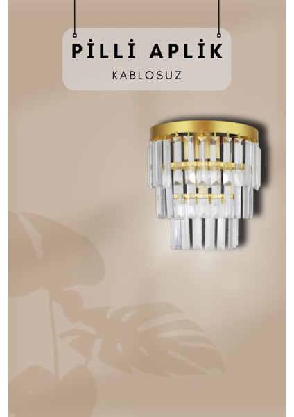 Şık kablosuz pilli kristal taşlı modern aplike, her mekana uyum sağlar, E27 duy.