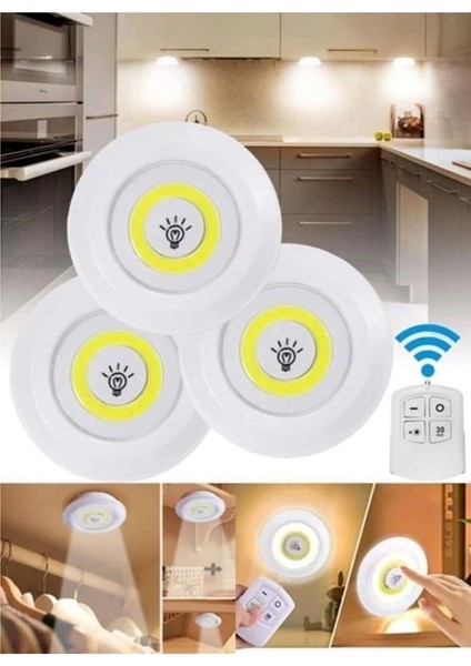 Kablosuz LEDli 3'lü Dolap İçi Mutfak ve Kitaplık Seti, Beyaz, Plastik, G9 Duy Tipi