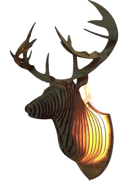 Doğal ahşap geyik kafa duvar dekoru, rustik tasarım, ampul dahil, kahverengi fiyatları