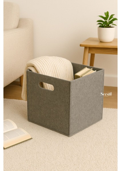 Gri Çok Amaçlı Keçe Kutu, Pratik ve Şık Dolap Düzenleyici, 30x30 cm
