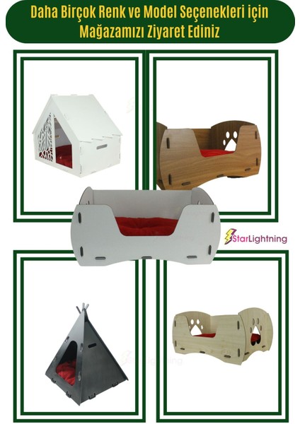 Büyük Ahşap Kedi Yatağı, Beyaz, 50x35 cm, Konforlu ve Şık Tasarım fırsatları