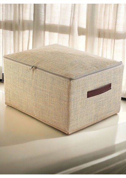 Orta Boy Jüt Kumaş ve Deri Saplı Baza Altı, 35x42x23, Dolap İç Destekli, Kahverengi fiyatları