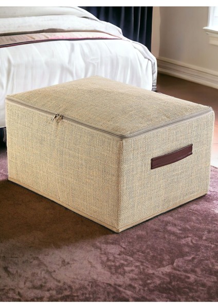 Orta Boy Jüt Kumaş ve Deri Saplı Baza Altı, 35x42x23, Dolap İç Destekli, Kahverengi modelleri