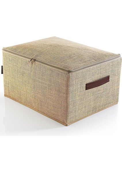 Orta Boy Jüt Kumaş ve Deri Saplı Baza Altı, 35x42x23, Dolap İç Destekli, Kahverengi indirimleri