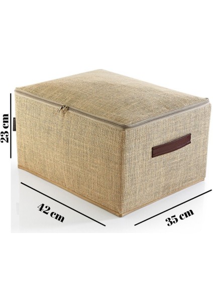 Orta Boy Jüt Kumaş ve Deri Saplı Baza Altı, 35x42x23, Dolap İç Destekli, Kahverengi