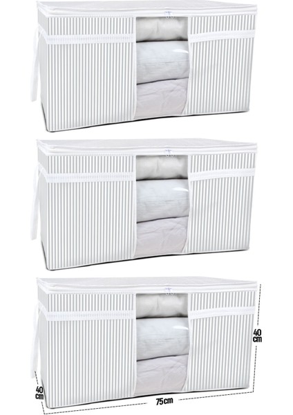 3 Adet Pencereli Yastık Yorgan Hurcu Gri-Beyaz 75x40x40 cm Set