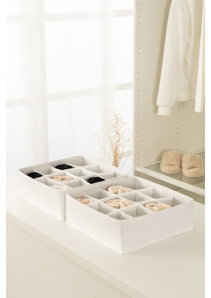 Beyaz 2'li kumaş çekmece düzenleyici, 30x30, şal, kemer, çorap için ideal organizer