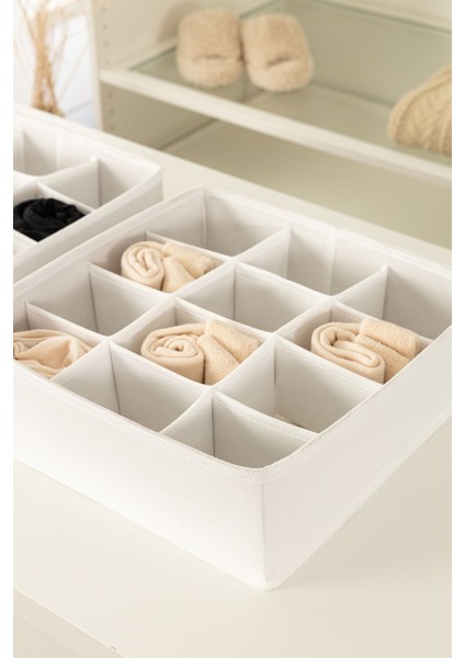 Beyaz 2'li kumaş çekmece düzenleyici, 30x30, şal, kemer, çorap için ideal organizer fiyatları