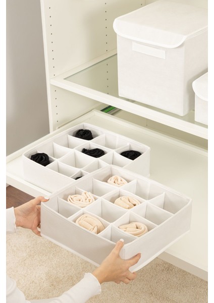 Beyaz 2'li kumaş çekmece düzenleyici, 30x30, şal, kemer, çorap için ideal organizer