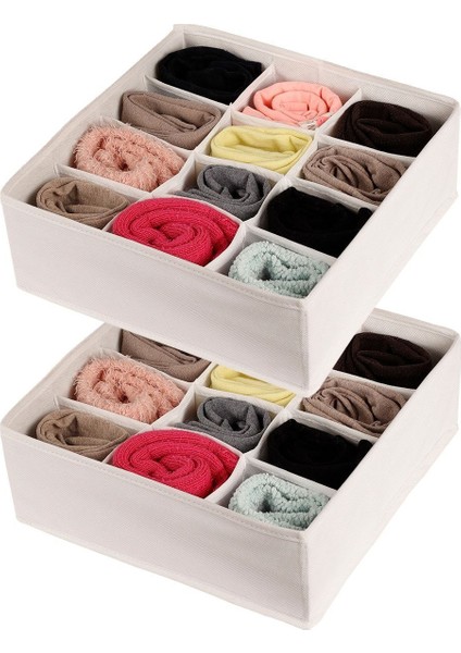 Beyaz 2'li kumaş çekmece düzenleyici, 30x30, şal, kemer, çorap için ideal organizer