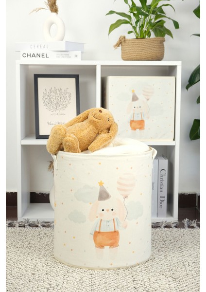 Sevimli Tavşan Figürlü Çok Amaçlı Filesiz Saklama Sepeti 37x40, Büyük, Polyester, Beyaz fiyatları