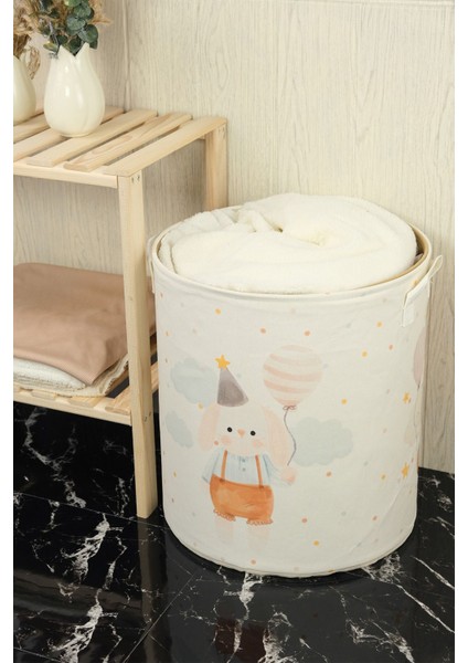 Sevimli Tavşan Figürlü Çok Amaçlı Filesiz Saklama Sepeti 37x40, Büyük, Polyester, Beyaz modelleri