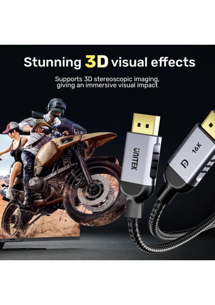 Unıtek Dısplayport 2.1 %100 Bakır 1mt 16K&60Hz (C1626GY01-1M)