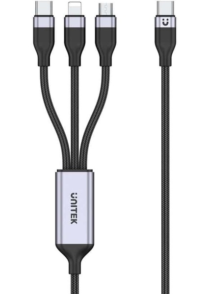 Unıtek Type-C 3in1 Hızlı Şarj Kablosu 1.5mt 20W Mıcro Usb, Type-C, Lıghtnıng (C14101AGY01-1.5M)