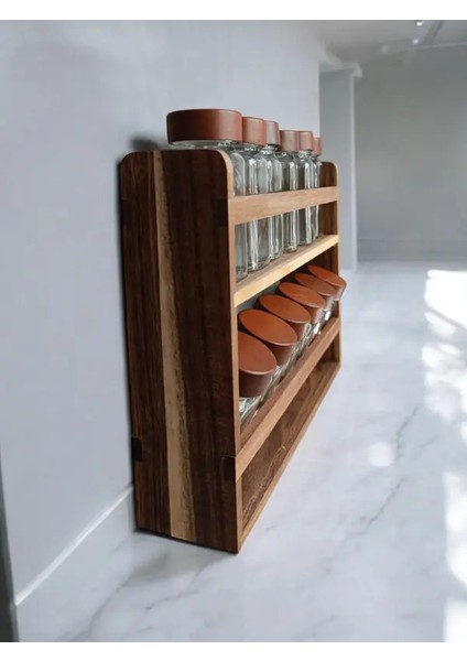 Akasya Standlı Iki Katlı 12'li Baharatlık Takımı