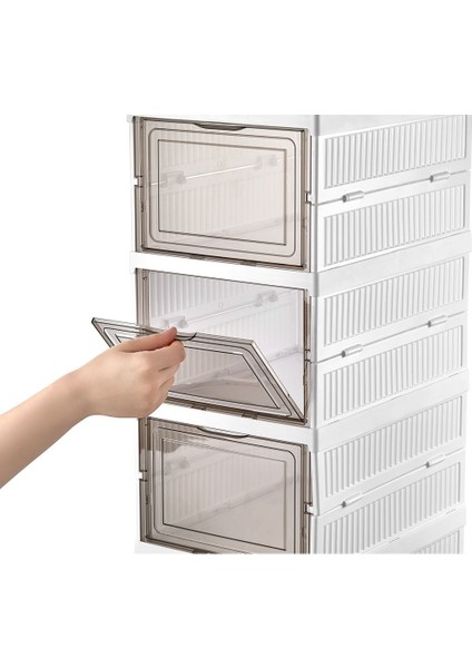 6 Katlı Modüler Gri Ayakkabılık, Katlanabilir ve Istiflenebilir Plastik Dolap