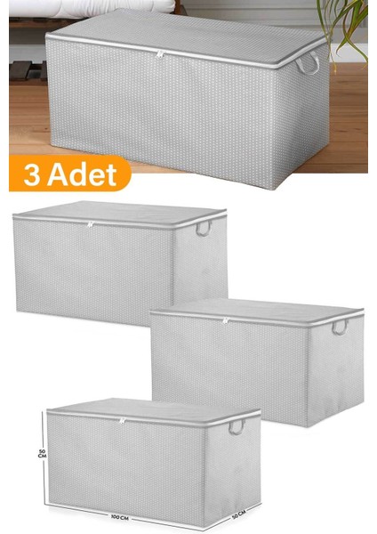 3'lü Gri Benekli Yorgan Hurcu Seti, 75x45 cm, dayanıklı ve pratik depolama çözümleri