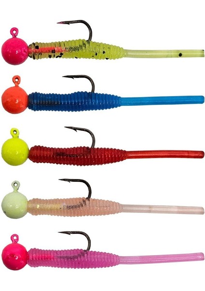 Hook Worm Jighead+Lrf Silikonu 1.5gr+4.5cm 5 Adet Head Pink+Fluorescent Yellow