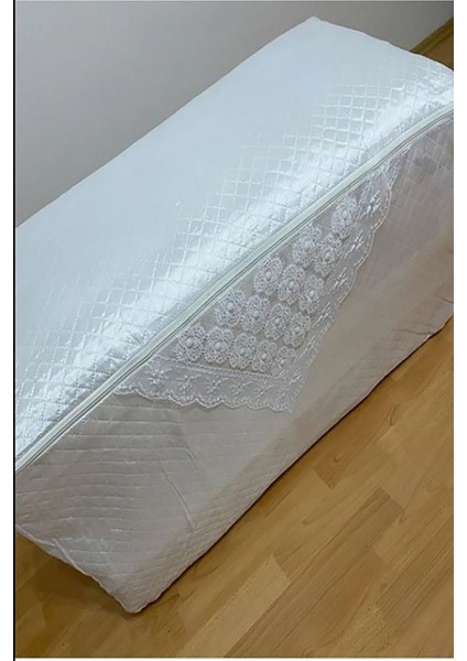 Ekru saten yorgan hurcu, kapitoneli, çeyizlik ve bohçalık, 50x50x100 cm