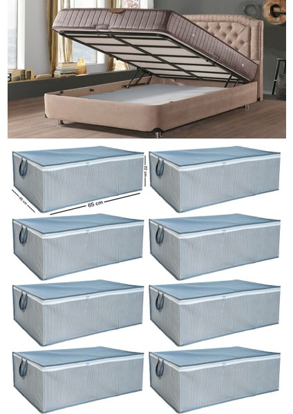 Gri Çizgili Büyük Boy Baza Altı Saklama Kutusu 65x45x22 cm, 8 Parça