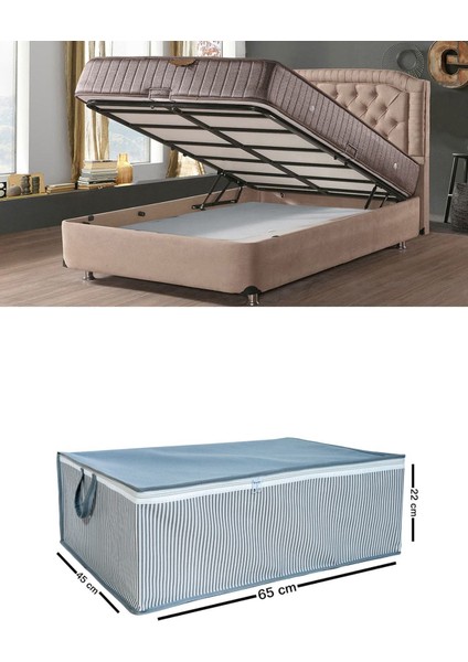 Gri Çizgili Büyük Boy Baza Altı Saklama Kutusu 65x45x22 cm, 8 Parça fiyatları