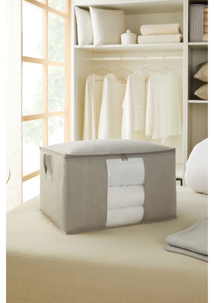 Büyük Boy Pencereli Gri Kapitone Yastık Yorgan Kazak Hurcu 60X43X35