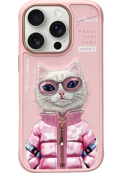 iPhone 16 Pro Max Uyumlu 3D Gözlük Fermuar Beauty Kedi Nakış İşlemeli Kabartmalı Cool Cute Kılıf