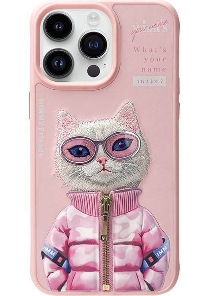 iPhone 15 Pro Max Uyumlu 3D Gözlük Fermuar Beauty Kedi Nakış İşlemeli Kabartmalı Cool Cute Kılıf