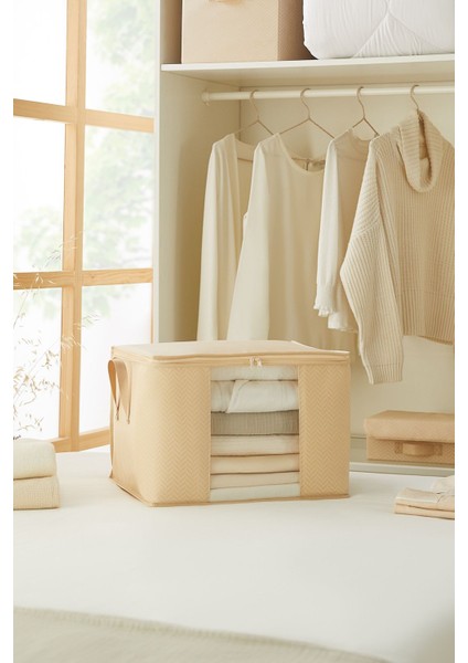 Orta Boy Pencereli Bej Balıksırtı Kazak Pike Battaniye Hurcu 45X40X30