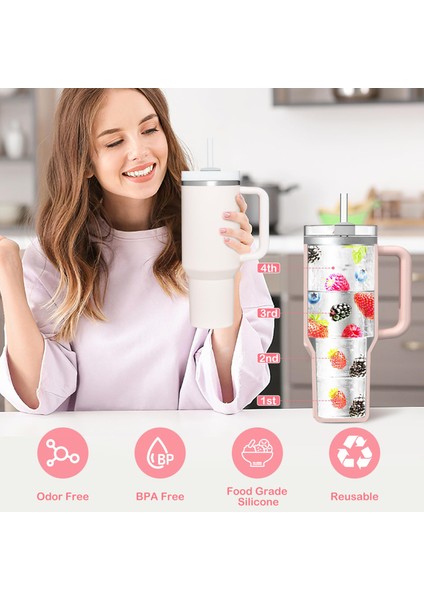 Quencher 20-30-40 Oz Termos Aksesuar 4 Bölmeli Kapaklı Silikon Buz Kalıbı