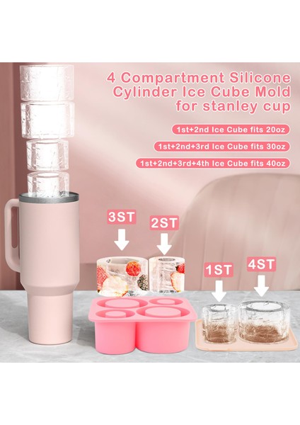 Quencher 20-30-40 Oz Termos Aksesuar 4 Bölmeli Kapaklı Silikon Buz Kalıbı
