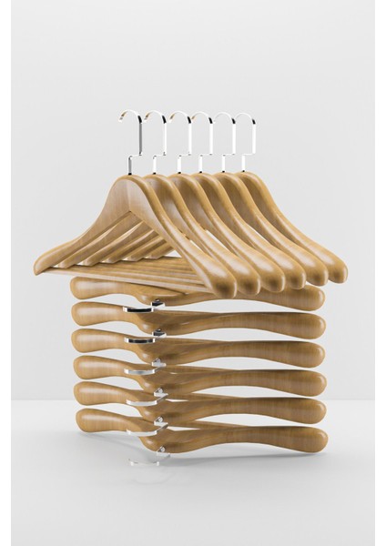 Kalın Ahşap Askı Çift Set, 5.5cm Omuz Formu, Lüks Kalite, Nikel Detaylı fiyatları