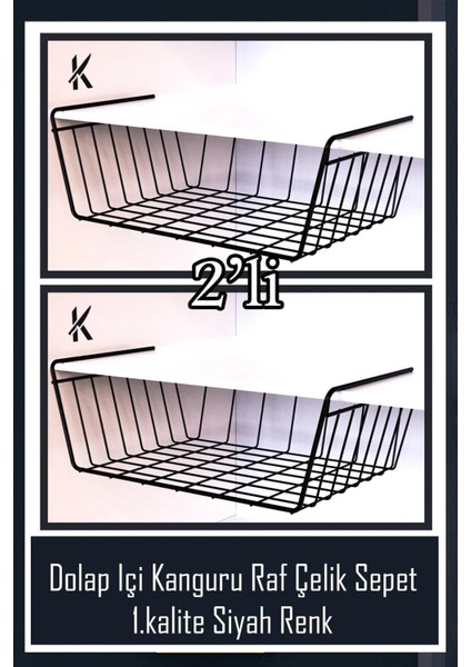 2'li Siyah Metal Dolap İçi Raf ve Sepet Askılık Seti