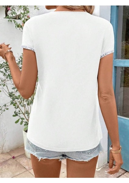 AYDOGANTICARET44 Kadın Kısa Kollu Önden Fermuarlı Kol Ucu Işıltılı Viskon Bluz indirimleri