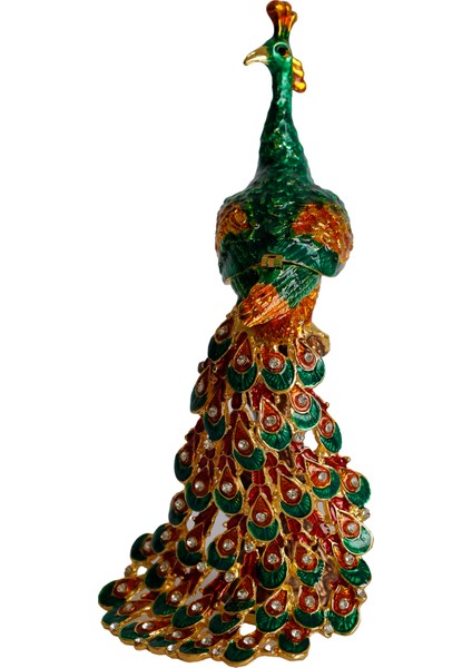Kristal Taş Işlemeli Metal Tavus Kuşu Biblo – Ağaç Üzerinde Dekor – 18X9 cm modelleri