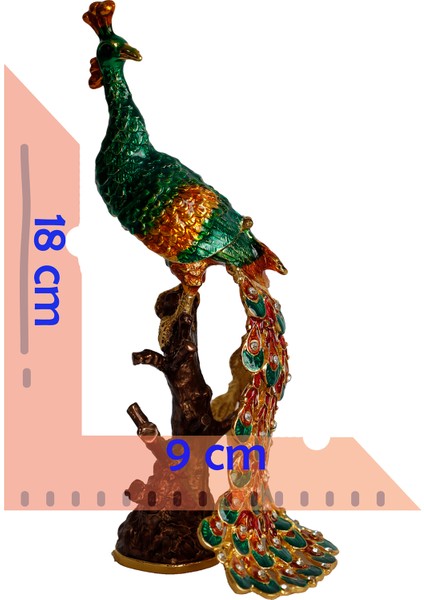 Kristal Taş Işlemeli Metal Tavus Kuşu Biblo – Ağaç Üzerinde Dekor – 18X9 cm fırsatları