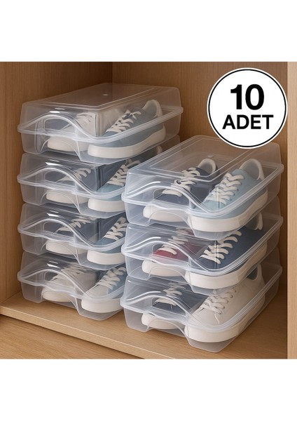 Şeffaf Kadın Ayakkabı Saklama ve Organizer, 10 Parça, Beyaz