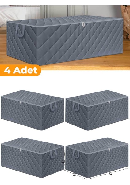 4'lü Gri Saklama Kutusu, Büyük Boy, Nefes Alabilen Kumaş, 64x45x22 cm