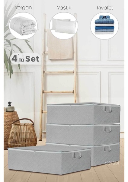 4'lü Gri Saklama Kutusu, Büyük Boy, Nefes Alabilen Kumaş, 64x45x22 cm fiyatları