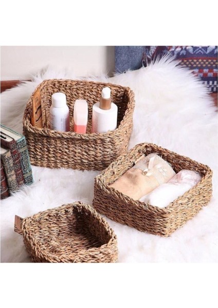 3'lü Kare Hasır Düzenleyici Seti, Dekoratif ve İşlevsel Sepetler, Kahverengi modelleri