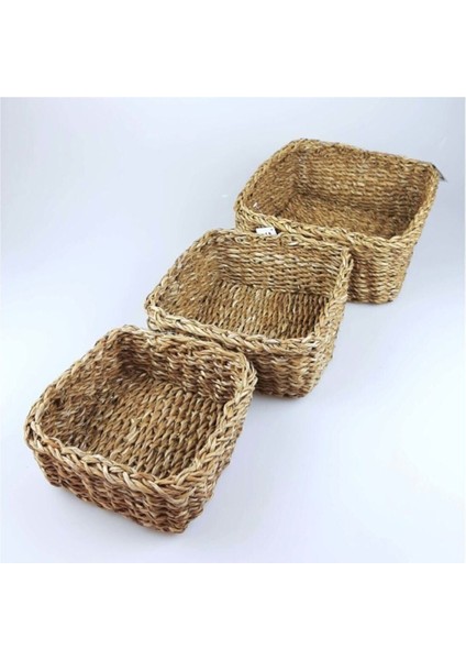 3'lü Kare Hasır Düzenleyici Seti, Dekoratif ve İşlevsel Sepetler, Kahverengi fırsatları