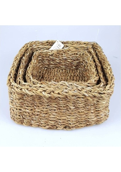 3'lü Kare Hasır Düzenleyici Seti, Dekoratif ve İşlevsel Sepetler, Kahverengi indirimleri