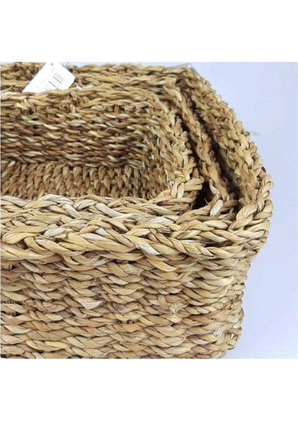 3'lü Kare Hasır Düzenleyici Seti, Dekoratif ve İşlevsel Sepetler, Kahverengi