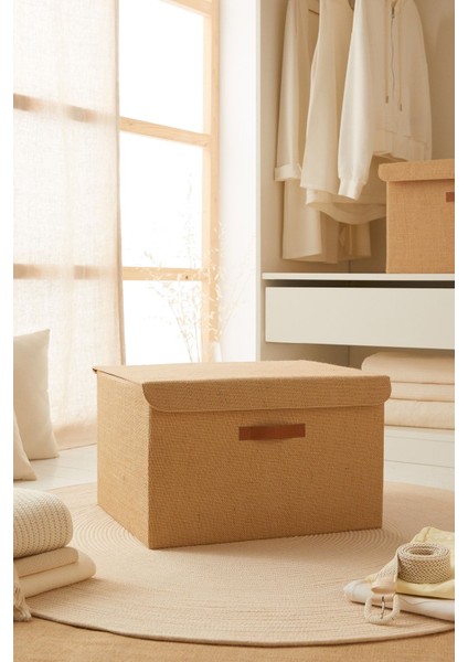 Jüt Kapaklı Dolap Içi Çamaşır Oyuncak Düzenleyici Katlanır Saklama Kutusu 48X40X30